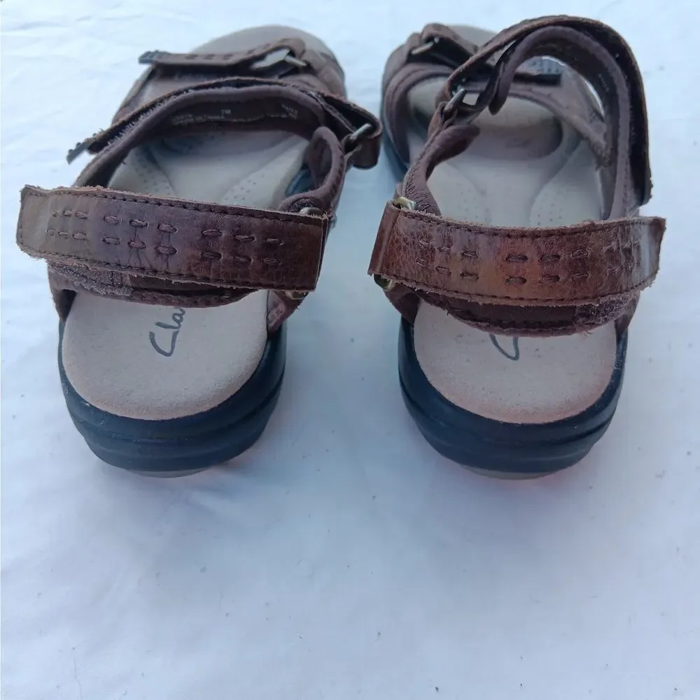 Clarks Sandals Size 7M Brown Leather Morse Tour 3 Adjustable Velcro Straps